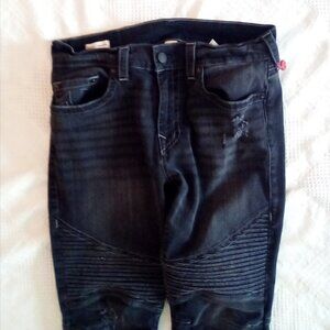 True Religion Jeans Mens Black Rocco Relaxed Moto Skinny Denim Waist 33